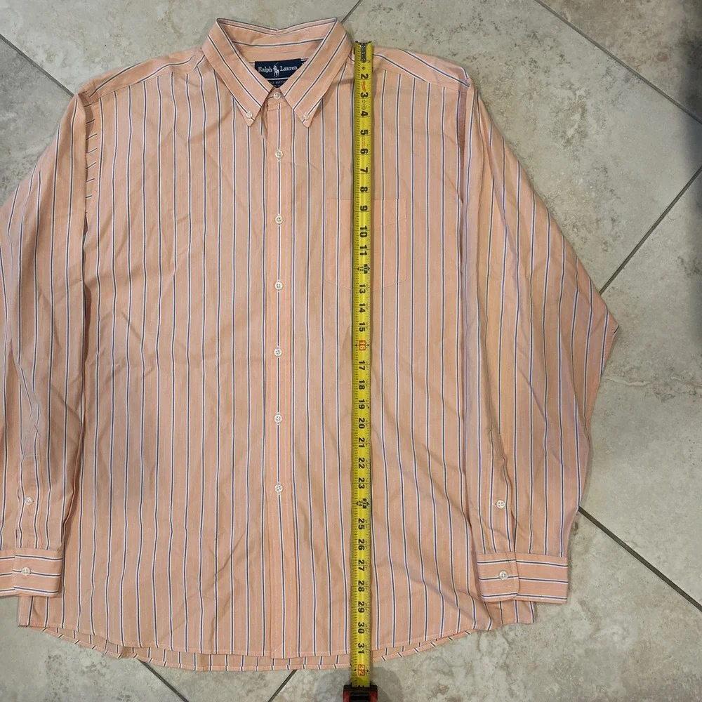 Ralph‎ Lauren Vintage Buttondown Men XL Orange Two-Ply Cotton Long Sleeve Shirt